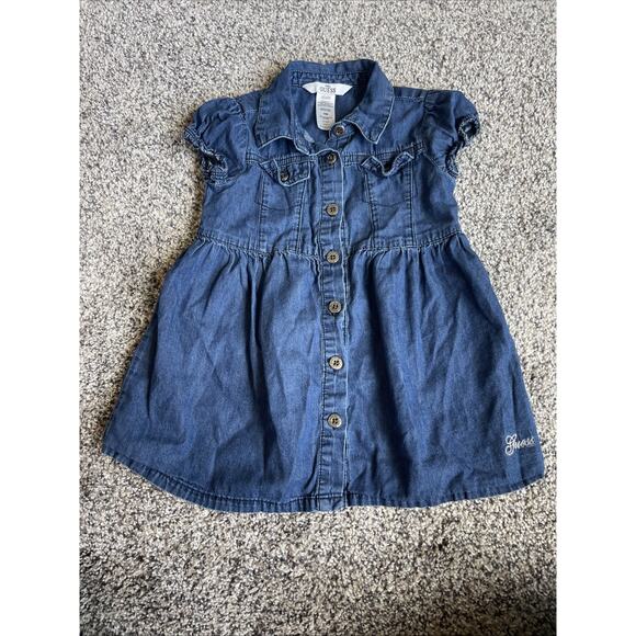 Baby Guess Girl’s Size 24 Months Blue Lightweight Chambray-like Button-up Dress - Picture 1 of 6